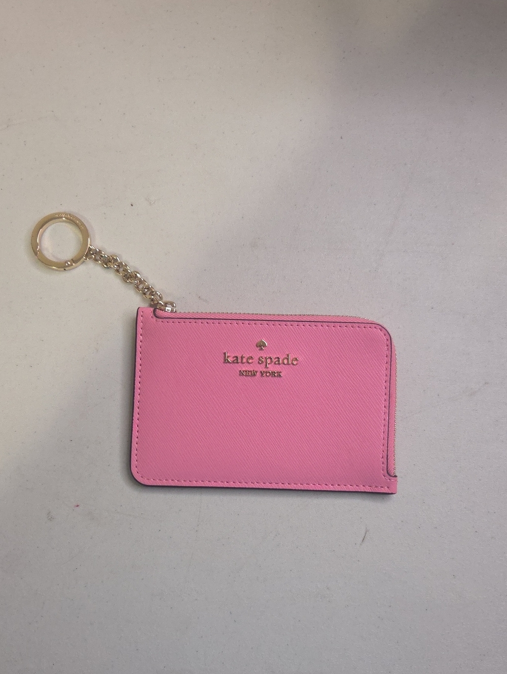 kate spade Pink Saffiano Card Holder with Gold Keyring